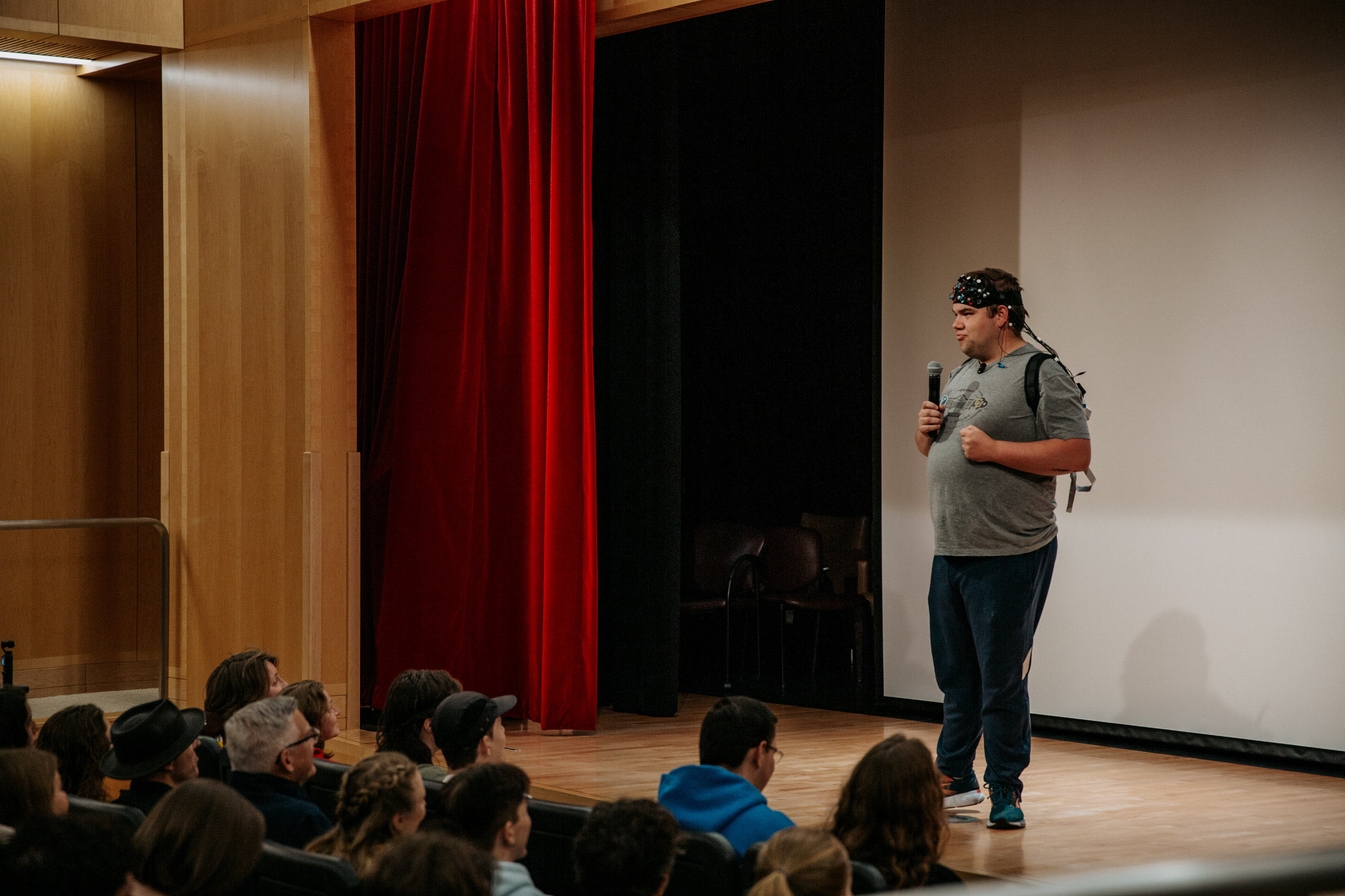 Storyteller addresses the audience.